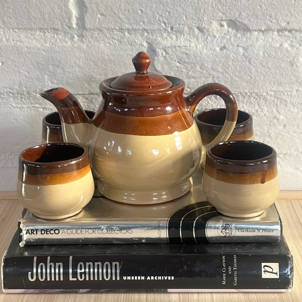Vintage Tea Set, Antique Tea Pot with 4 Teacups